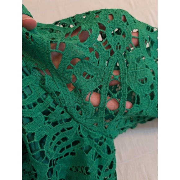 Dalia MacPhee Green Lace Midi Dress Long Sleeve Mock‎ Neck Womens Size Small - Picture 9 of 9